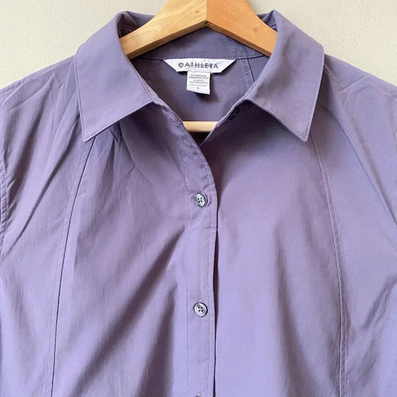 NWOT Athleta Women's Small Long Sleeve Relaxed Poplin Button Down Top Purple - Picture 7 of 16
